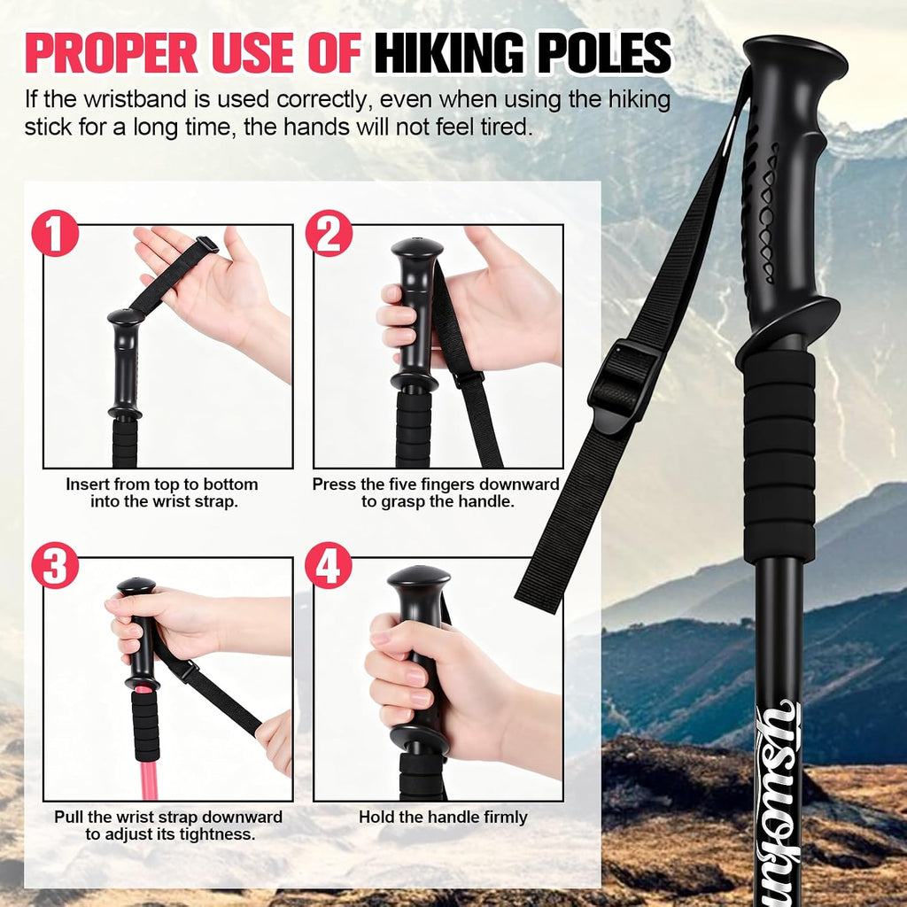 Hiking Trekking Poles, 2 Sticks with Anti-Shock and Quick Lock System， Ultralight, Telescopic, Collapsible，for Backpacking, Camping, Mountaineering, Trail Running, Snowshoeing, Men Women