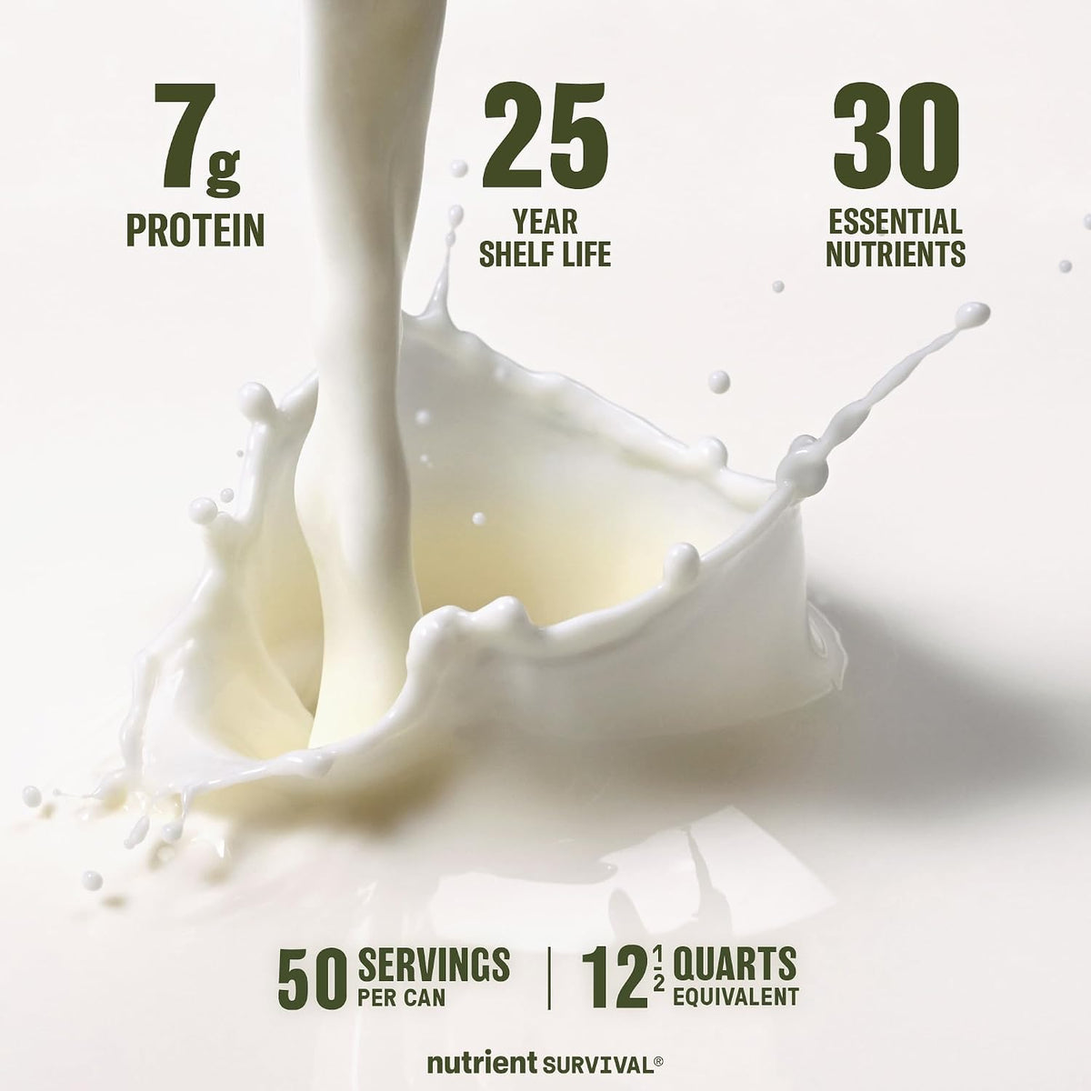 Nutrient Survival Vitamin Powdered Milk, Freeze Dried Prepper Supplies & Emergency Food Supply, 21 Essential Nutrients, Soy & Gluten Free, Shelf Stable Up to 25 Years, One Can, 50 Servings