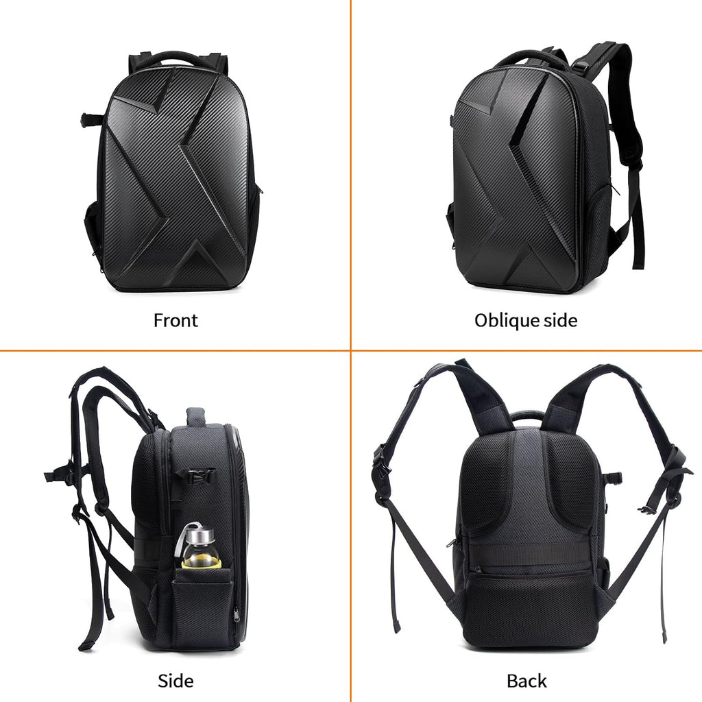 Camera Backpack Hard Shell Imitation Carbon Fiber DSLR, Waterproof Shockproof w/15.6" Lap Comp for Photo, Travelers & Daily.