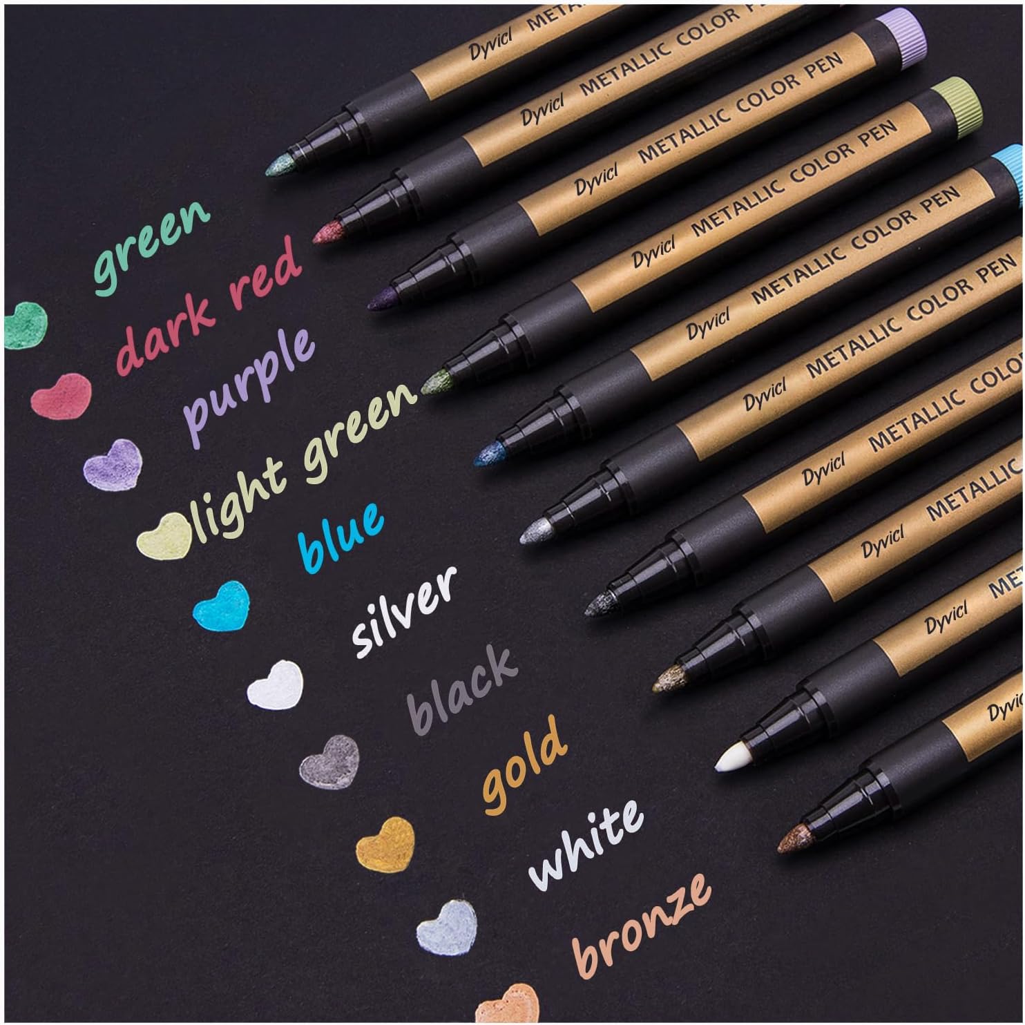 Dyvicl Metallic Marker Pens - Set of 10 Medium Point Metallic Markers for Rock Painting, Black Paper, Card Making, Scrapbooking Crafts, DIY Photo Album