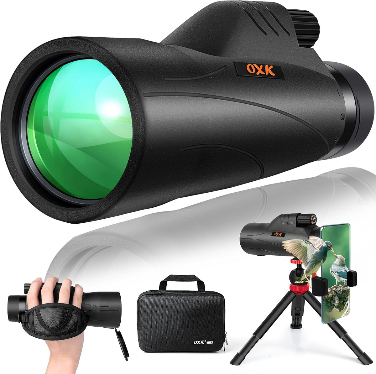 12x56 High Power Monocular Telescope with Tripod Bag, Handheld Monoculars for Adults with BAK4 Prism & FMC Lens, Suitable for Bird Watching Camping, New-Upgraded BAK4 - Hunter Green