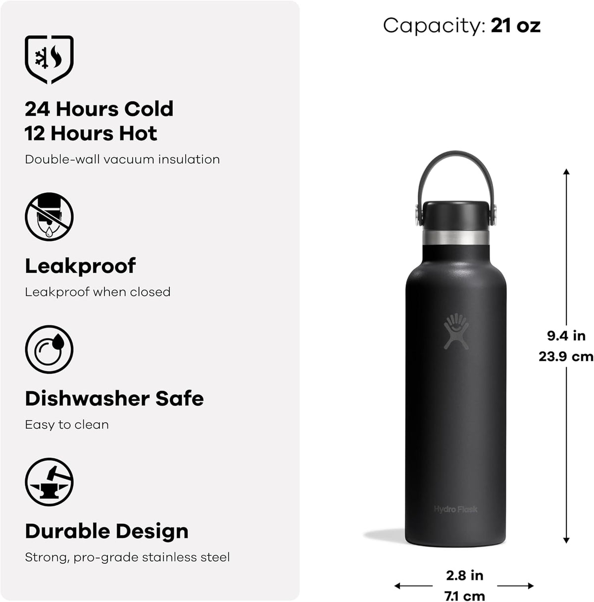 Hydro Flask Water Bottle - Insulated Stainless Steel - Non Spill, Leakproof in 21 Oz Cloud Pink