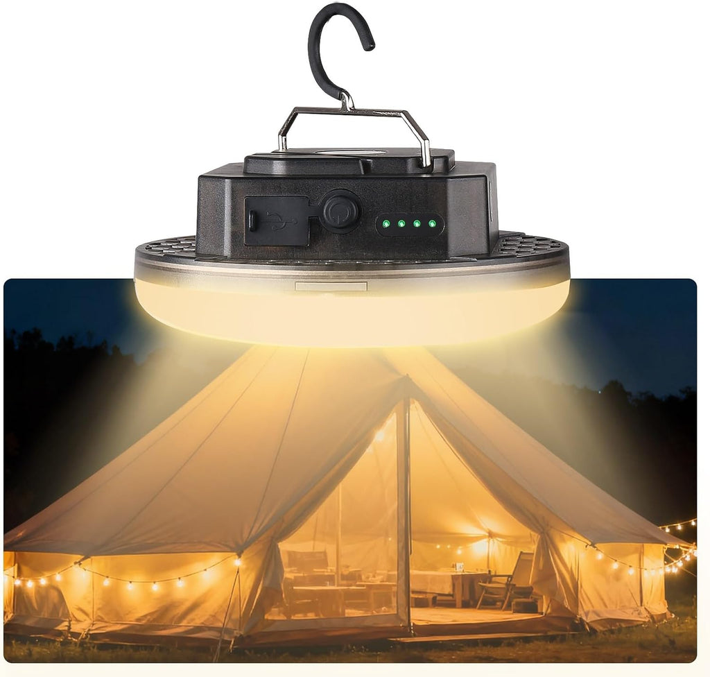 LED Camping Lantern, USB-C Rechargeable 5000LM 20H Runtime, 4 Modes with SOS, IPX5 Waterproof, Magnetic Base & Foldable Hook for Outdoor, Tent, Emergency & Hurricane