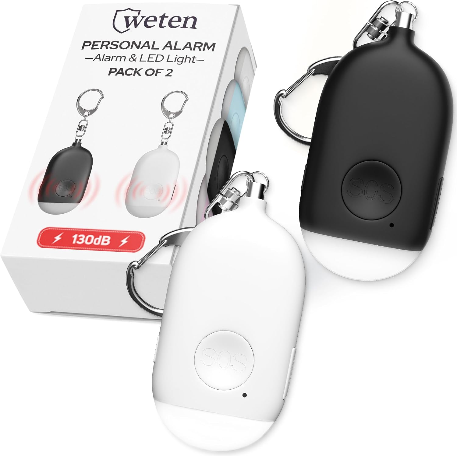 Weten Rechargeable Personal Alarm Keychain - 130dB Siren & LED Light - Stylish Personal Safety Alert for Women to Carry - Panic Button Alarm for Security - Rape Whistle for Self Defense (Pink)