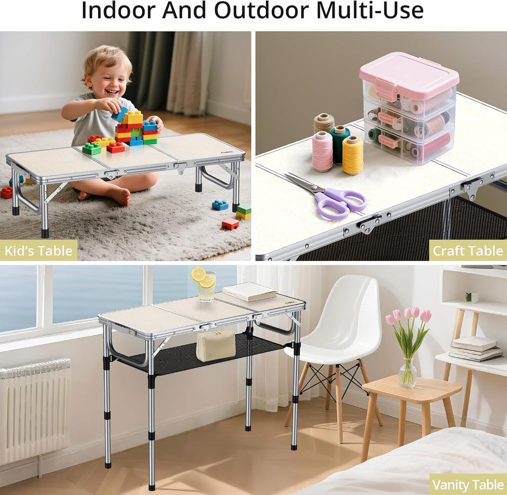 Anbte 3ft Folding Camping Table, 3 Adjustable Height Max 27.5", Silver