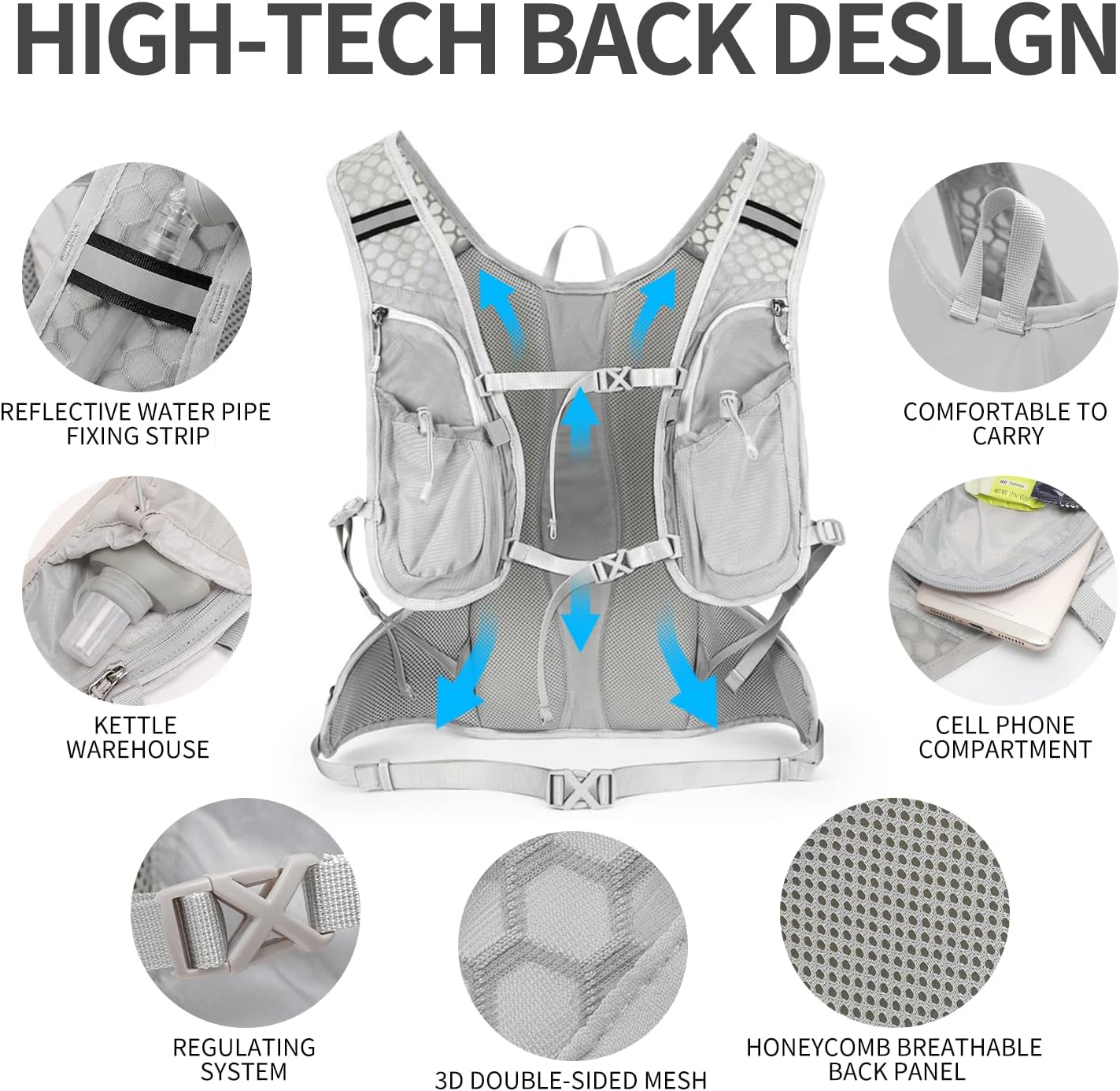 IX INOXTO Hydration Pack Backpack, Lightweight Water Backpack with 2L Hydration Bladder Daypack for Men Women,Running Hydration Vest for Trail Running Hiking Cycling Race Climbing