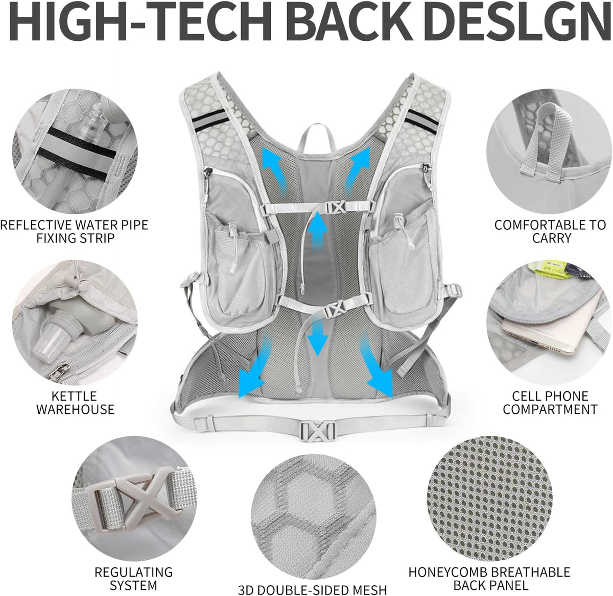 IX INOXTO Hydration Pack Backpack, Lightweight Water Backpack with 2L Hydration Bladder Daypack for Men Women,Running Hydration Vest for Trail Running Hiking Cycling Race Climbing