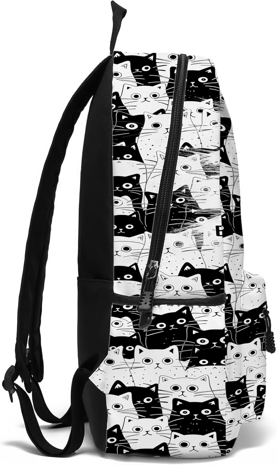 Funny Black Cat School Backpack for Girls Boys Bookbag, 17 Inch Cat Laptop Backpack, Cats Animals Theme Back Pack for School Travel Hiking Camping