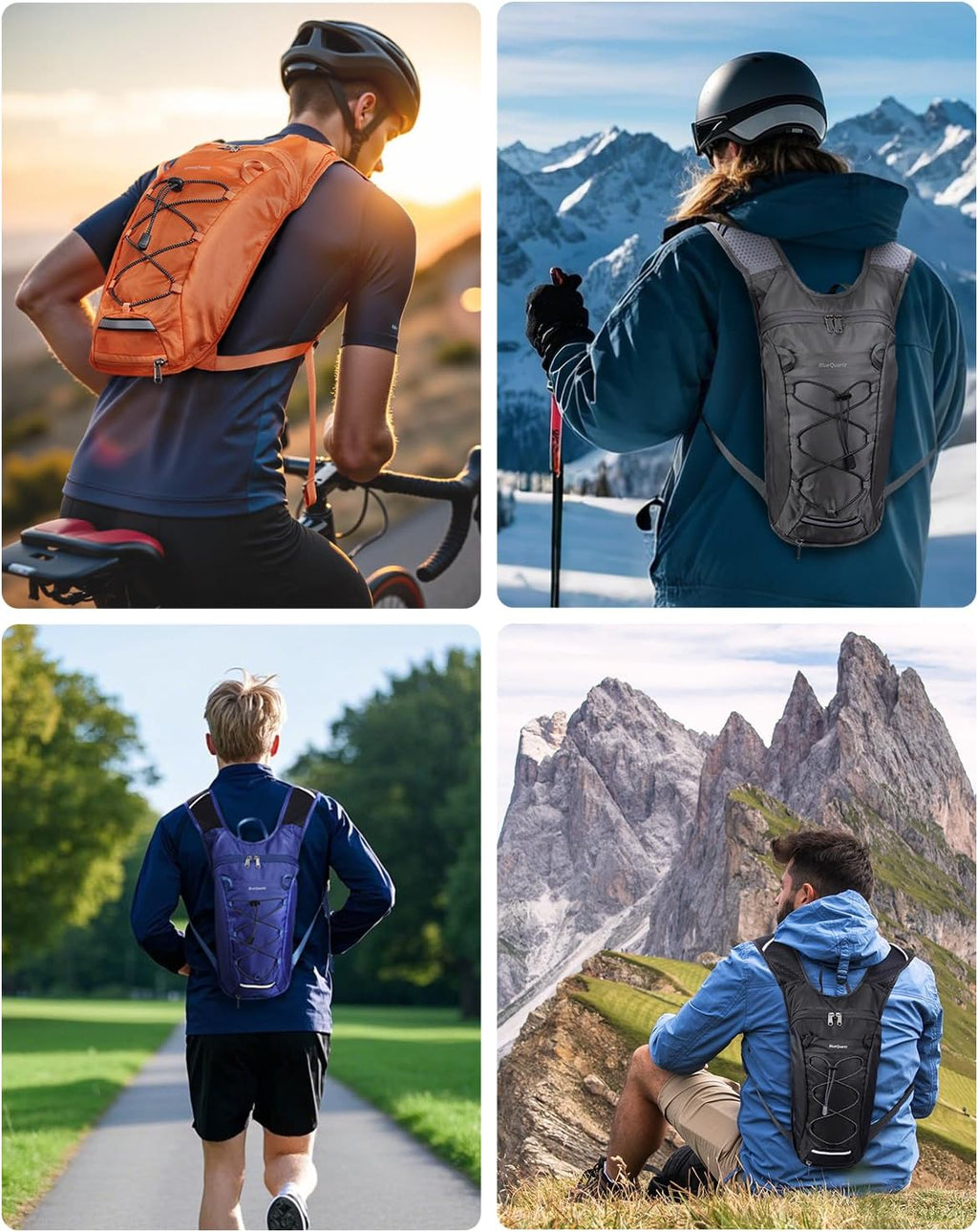 Blue Quartz Hydration Backpack with 2L Water Bladder, Hiking Water Pack with Insulated Compartment for Women Men, Lightweight Cycling Daypack with Phone Pocket, Hydration Pack for Running,Biking