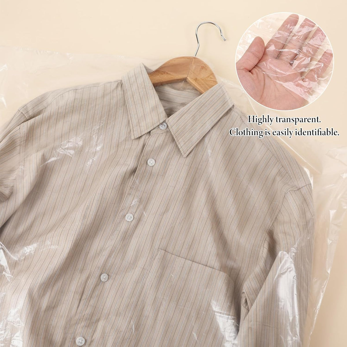 100 Pack Plastic Garment Bag, Dry Cleaning Bags, Plastic Clear Dry Cleaner Laundry Bags Transparent Coat Suit Dust Cover Protector Bag for Dry-Cleaner, Home Storage, Travel, Moving,60x100cm,60x130cm