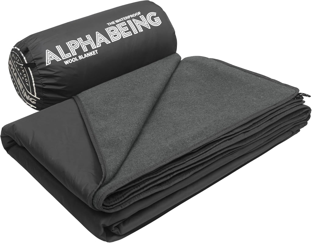 AlphaBeing Waterproof Outdoor Blanket with Merino Wool, Extra Thick Warm, Windproof, Packable Stadium Blankets for Cold Weather, Camping Gift, Pet, Car, Picnic, Concerts, 79" x 59", Olive