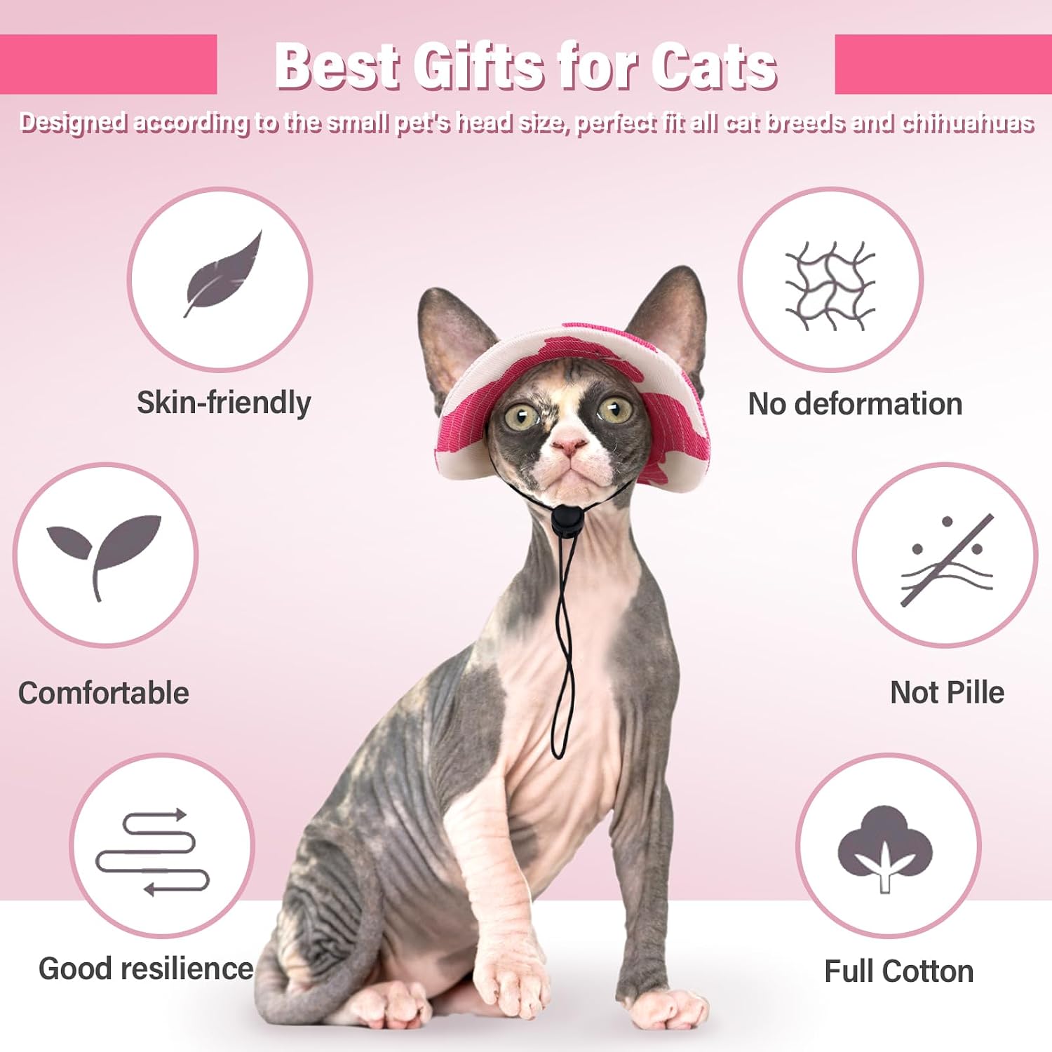 DENTRUN Cat Bucket Hat with Ear Hole, Cotton Birthday Bonnet for Small Pets