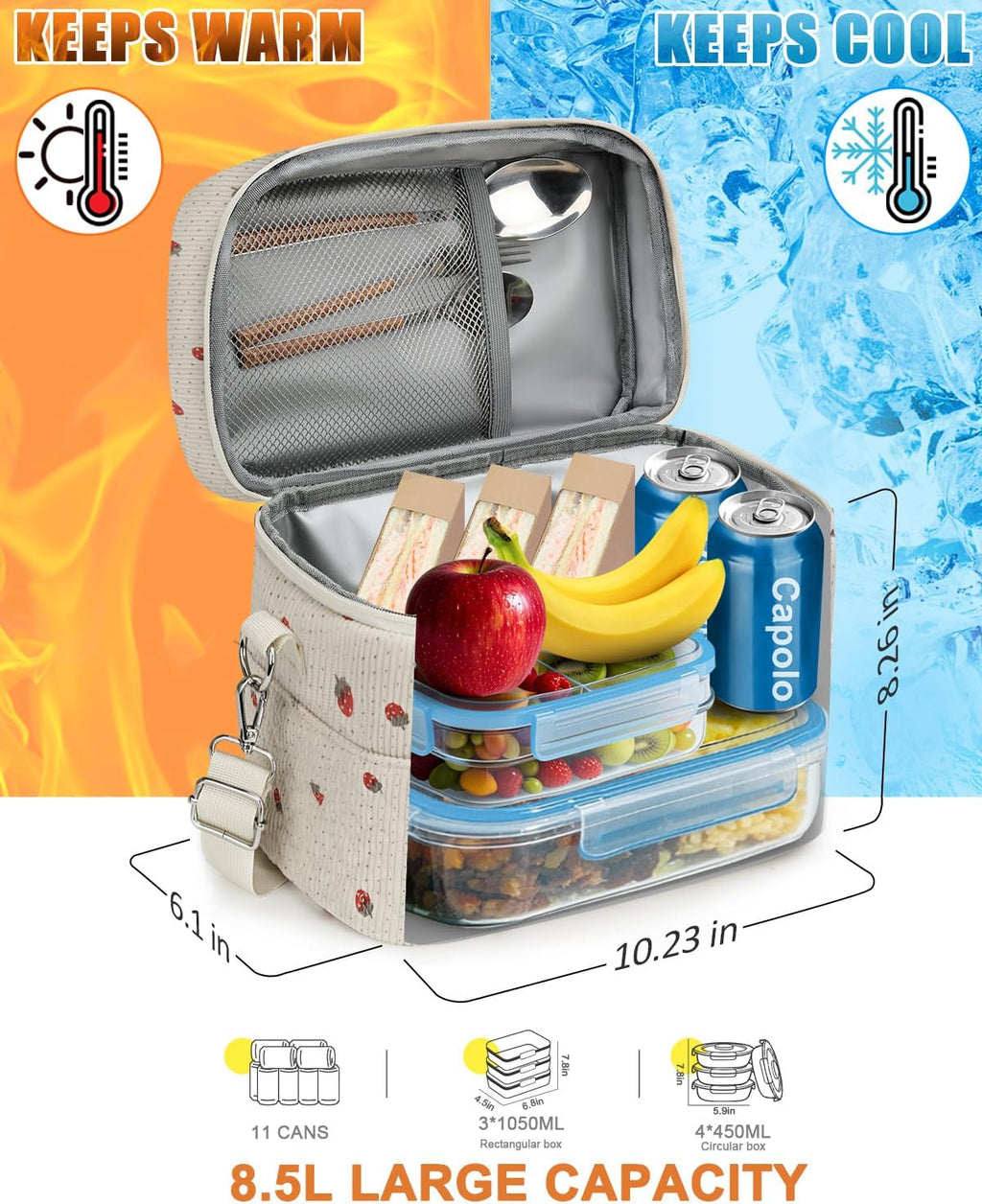 Capolo Lunch Bag for Women Men Insulated Lunch Tote Leakproof Lunchbox Bags