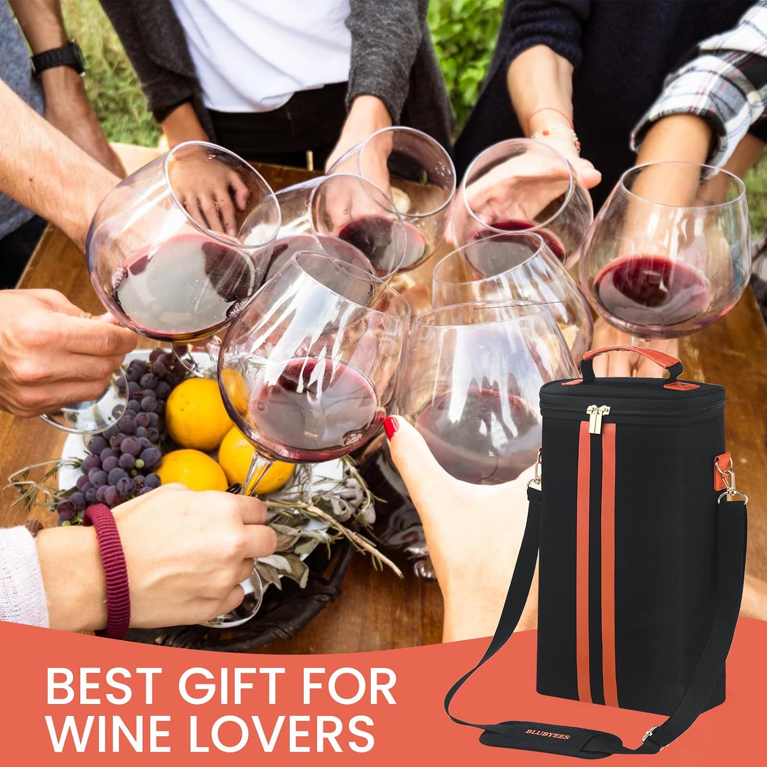 BLUBYEES 2-Bottle Insulated Wine Carrier Tote - Leakproof Padded 900D Oxford Wine Cooler Bag for Travel, Picnics, Beach & Parties - Ideal Wine Gift for Wine Lovers