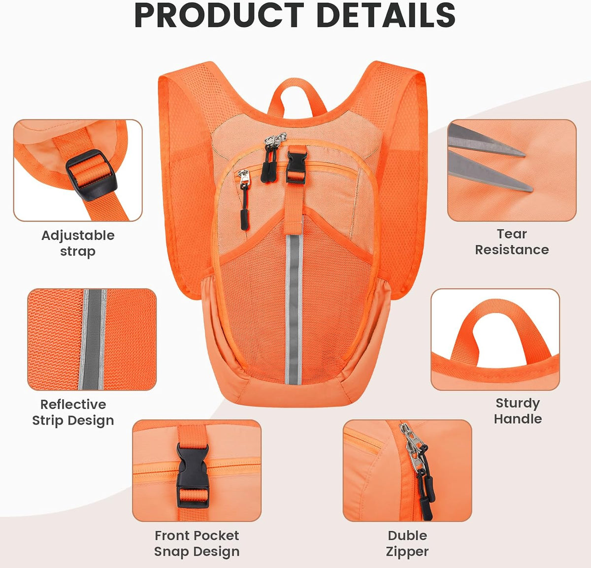 10L Small Hiking Backpack - Lightweight Foldable Backpack, Orange