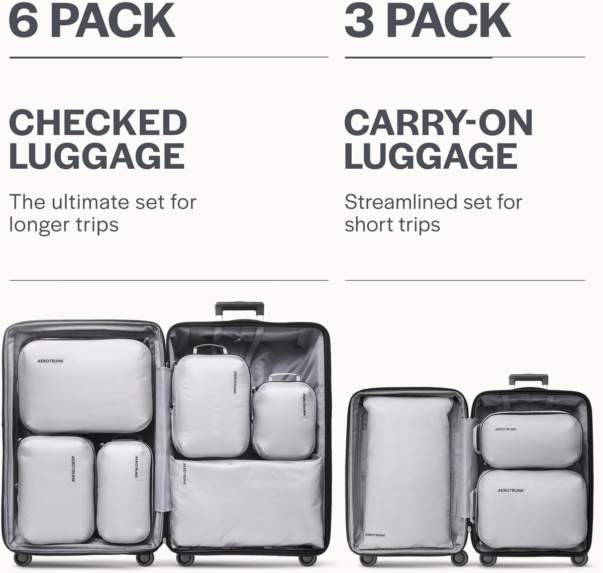 Aerotrunk Ultralight Compression Packing Cubes for Travel, 3-Pack, Grey