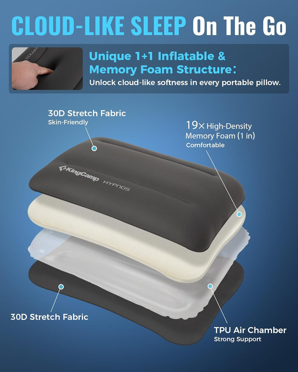 KingCamp Large Camping Pillow, Hybrid Air & Foam Pillow