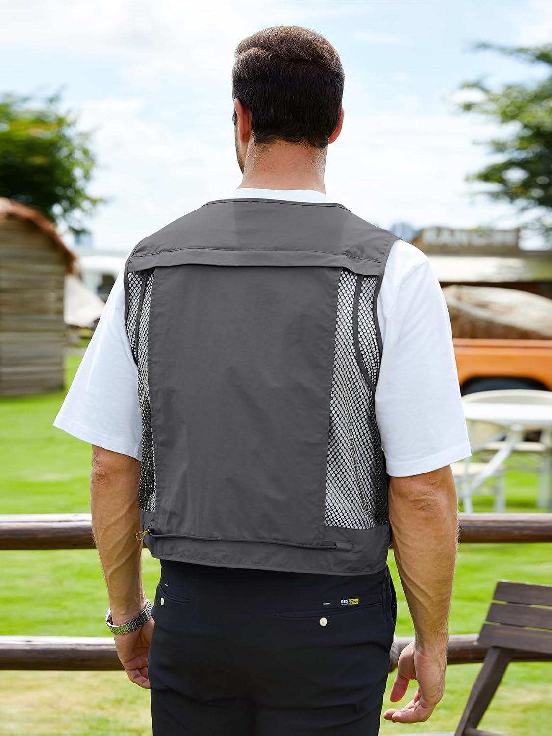 Gihuo Mens Fishing Vest Lightweight Utility Vests Cargo Outdoor Safari Travel Vest with Pockets