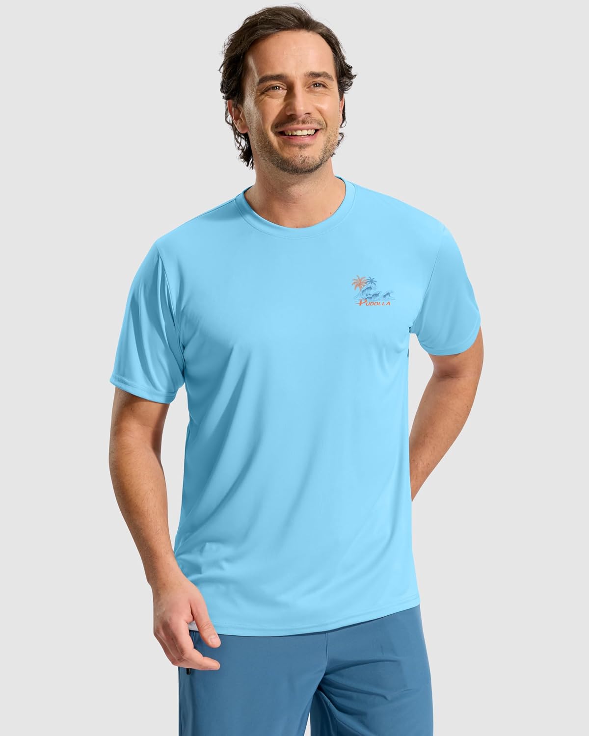Pudolla Men's Fishing Swim Graphic Shirts Short Sleeve Sun Protection UV UPF 50+ SPF Tee Quick Dry Lightweight Water Tops