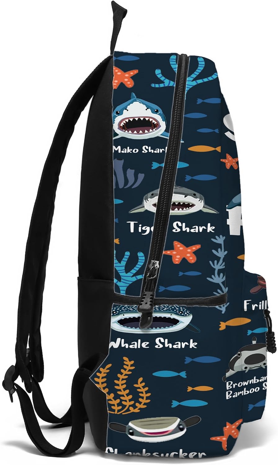 Funny Shark Faces School Backpack for Boys Girls, Shark Backpack for School Kids Bookbag, 17 Inch Ocean Animals Theme Laptop Back Pack for Travel Hiking Camping