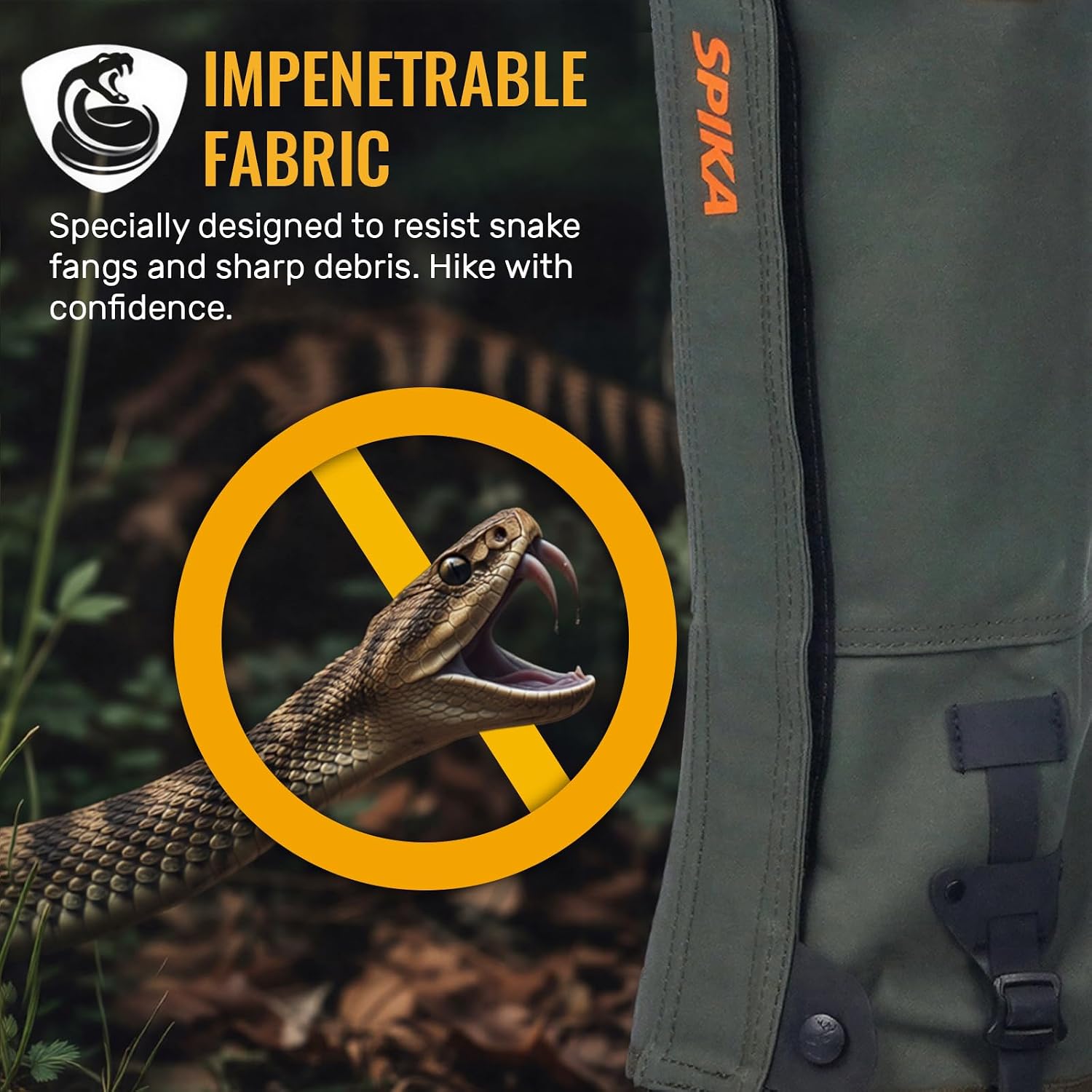 SPIKA Strike Snake Gaiters, Waterproof Hunting Gaiter for Men and Women, Adjustable and Snake Resistent Leg Protective for Outdoors Hiking