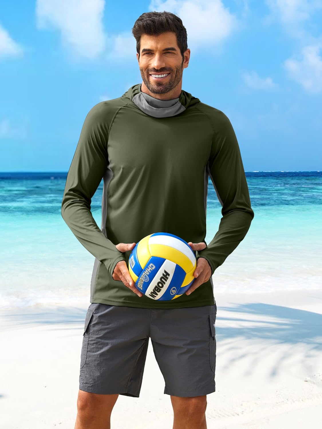 PINSPARK UPF 50+ Sun Hoodie Long Sleeve Fishing Shirts for Men with Mask