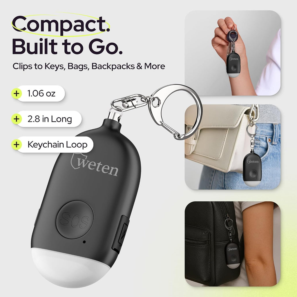 Rechargeable Personal Alarm Keychain for Women, 130dB Siren, Black