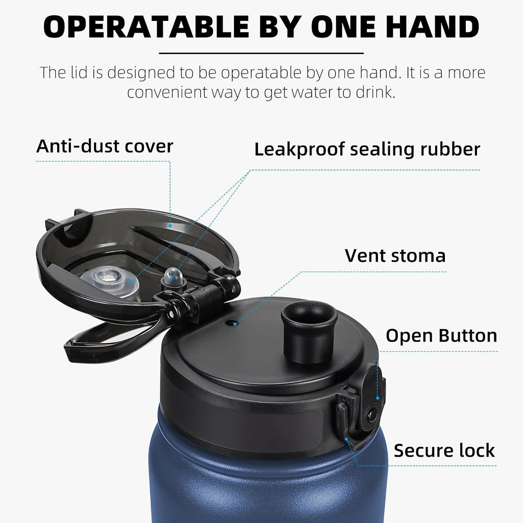 Fanhaw 20oz Insulated Water Bottle with Anti-dust Chug Lid, Navy Blue