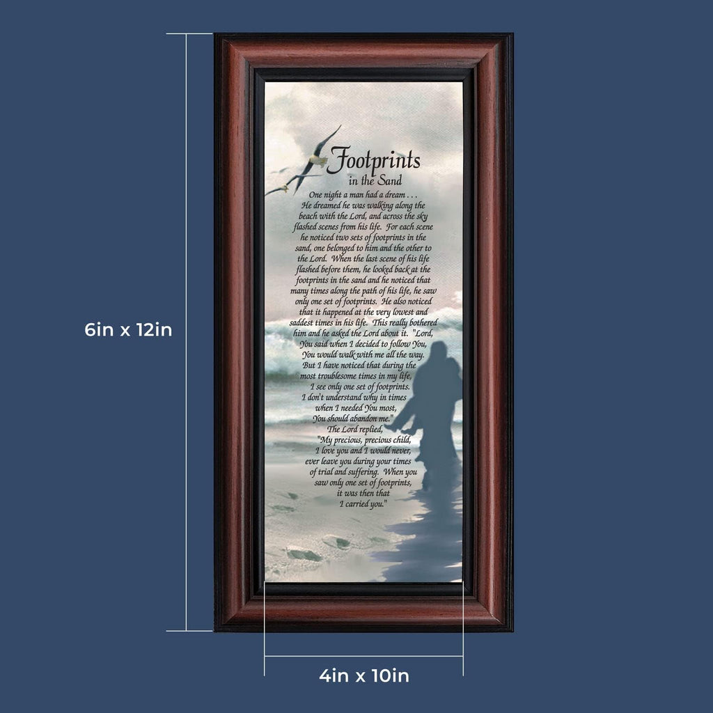 Footprints in the Sand Inspirational Wall Art, Beach Decor, Christian Gifts for Women and Men, Christian Wall Decor, Get Well Soon, Encouraging Scripture Wall Art, Framed Sympathy Gift 7703W