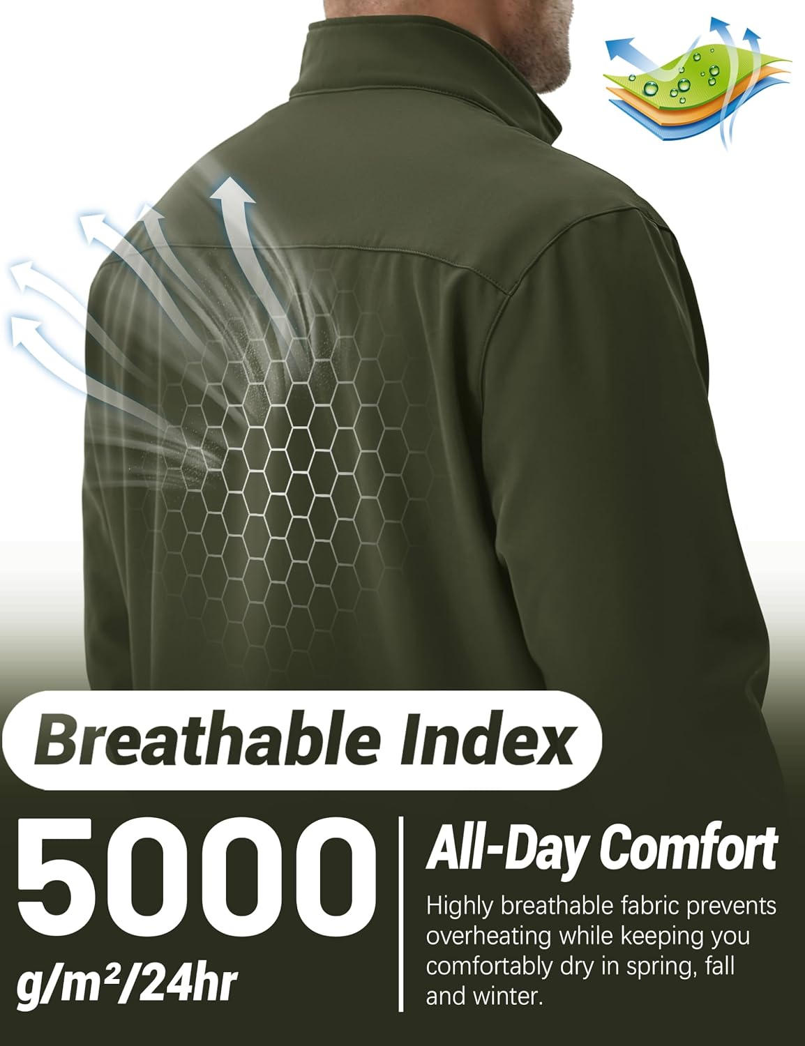 TACVASEN Men's Lightweight Softshell Waterproof Fleece Windbreaker Jacket