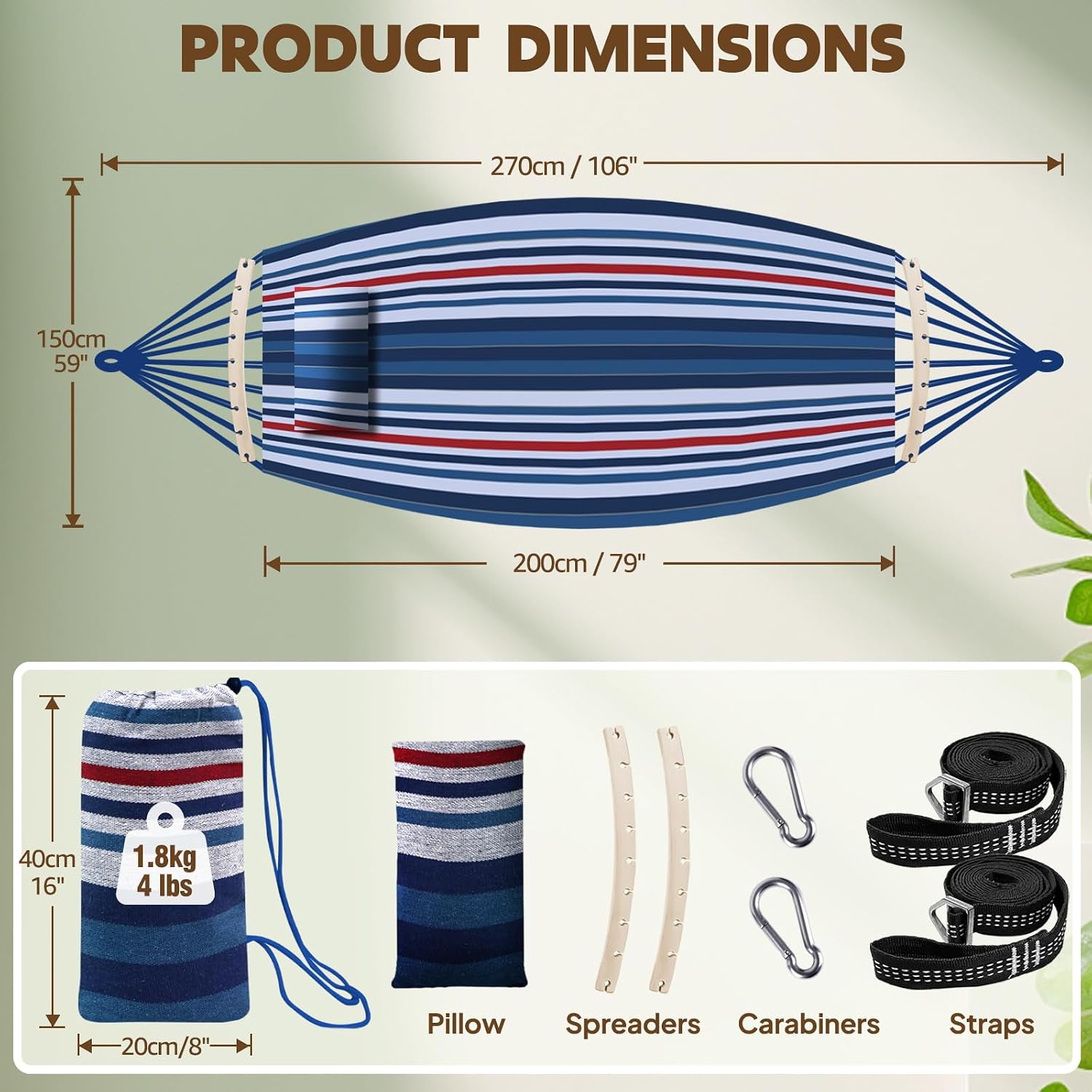 Chihee Cotton Hammock 8.9x4.9ft Holds Up to 660lbs Prevents Side-Tipping