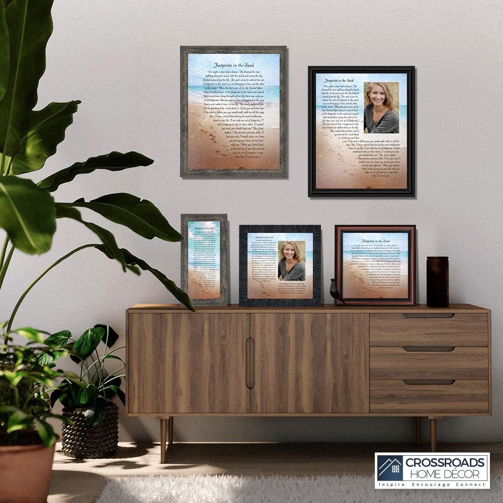 Footprints in the Sand Inspirational Wall Art, Beach Decor, Christian Gifts for Women and Men, Christian Wall Decor, Get Well Soon, Encouraging Scripture Wall Art, Framed Sympathy Gift 6380BW