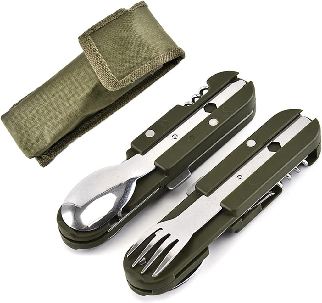 Detachable Camping Tableware Set, Portable 5-in-1 Stainless Steel Travel Tableware, Multifunctional Folding Outdoor Tableware (2 Packs)