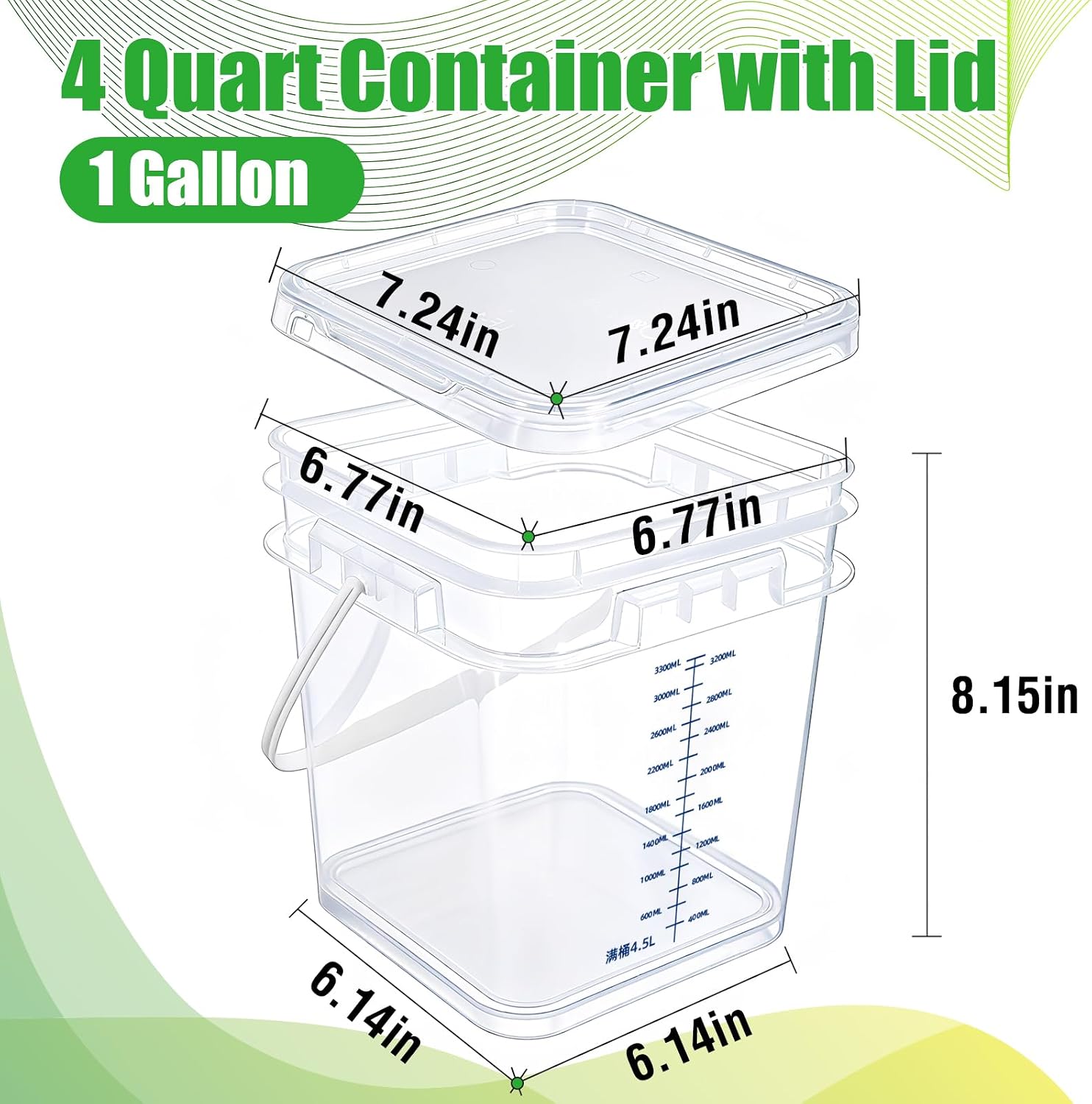 DEMORA 1 Gallon Food Storage Buckets with Lids, 3300mL Scale, 2-Pack