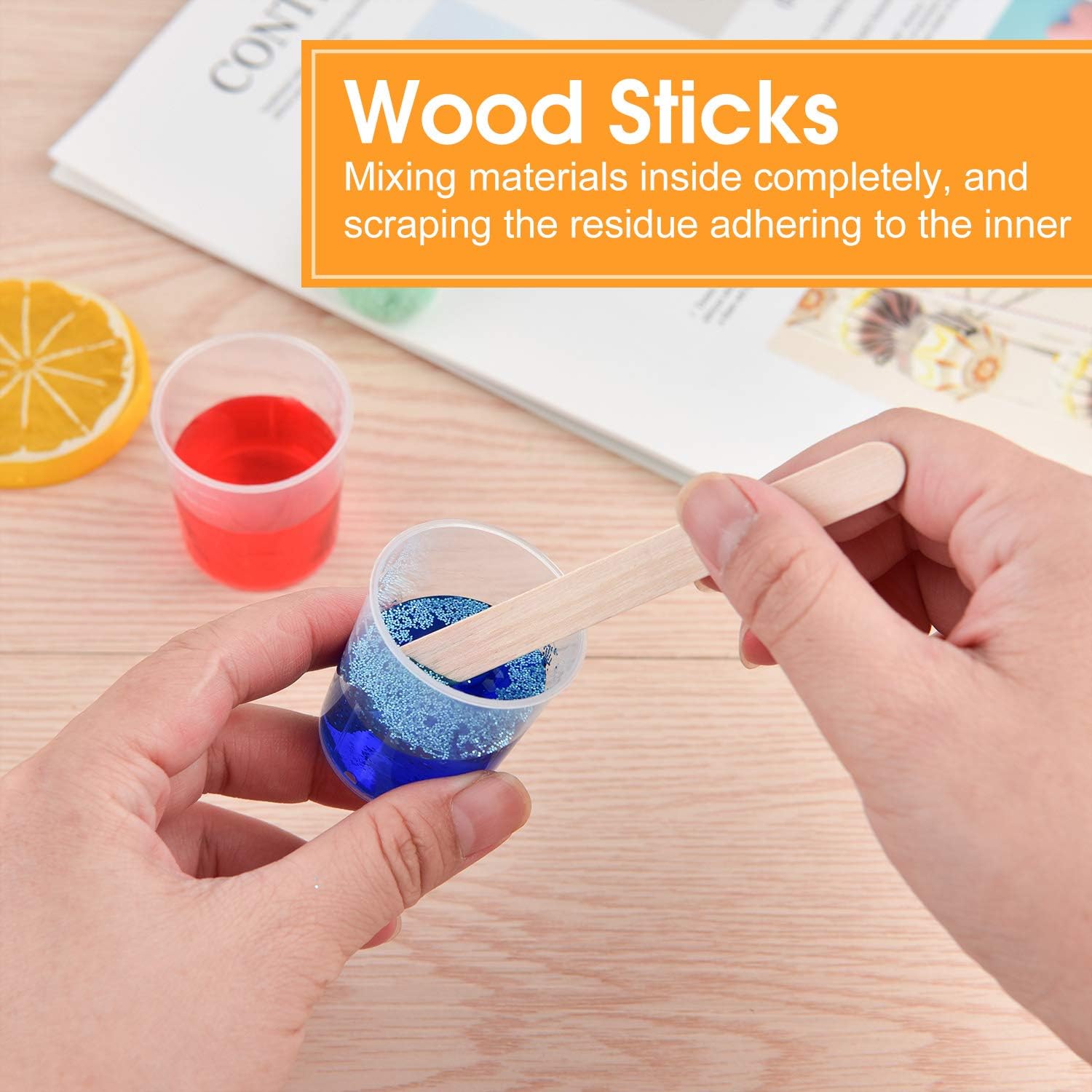 Coopay 100 Pack 30ml/1oz Plastic Graduated Cups Transparent Scale Cups Clear Epoxy Mixing Cylinder with 100 Pack Wooden Stirring Sticks for Resin, Epoxy, Stain, Mixing Paint