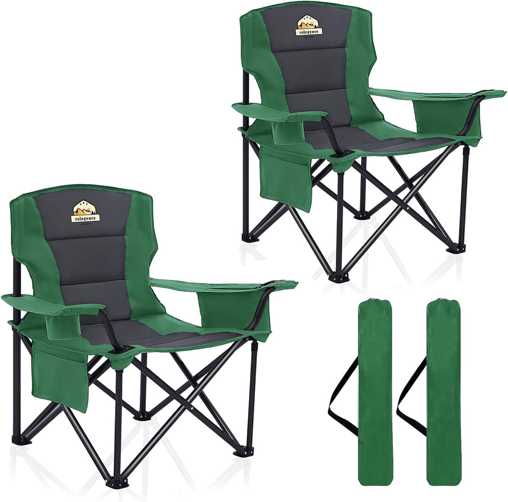 Colegence Oversized Heavy Duty Camping Chairs, 2 Pack, 450 lb, Green