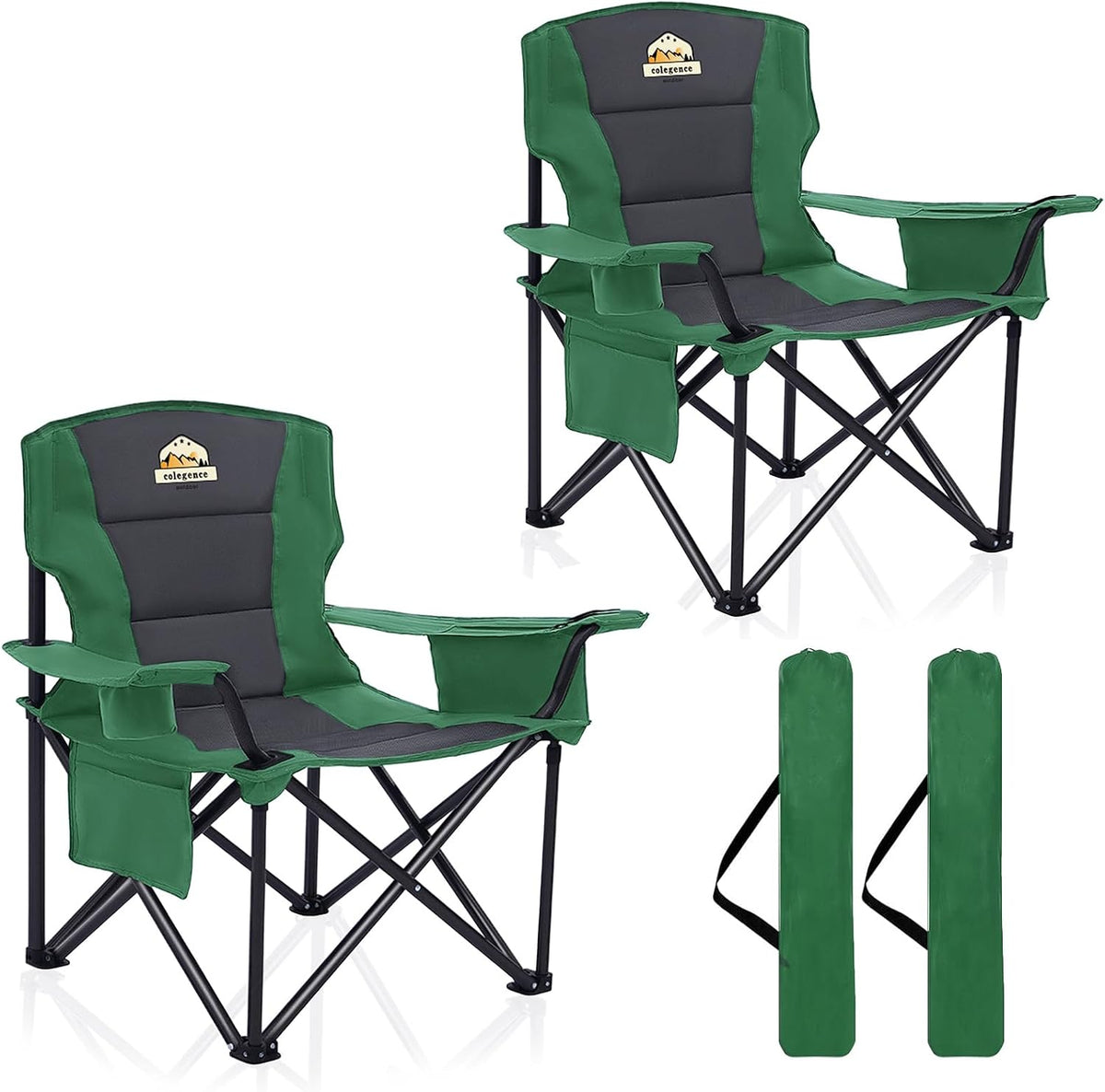 Colegence Oversized Heavy Duty Camping Chairs, 2 Pack, 450 lb, Green
