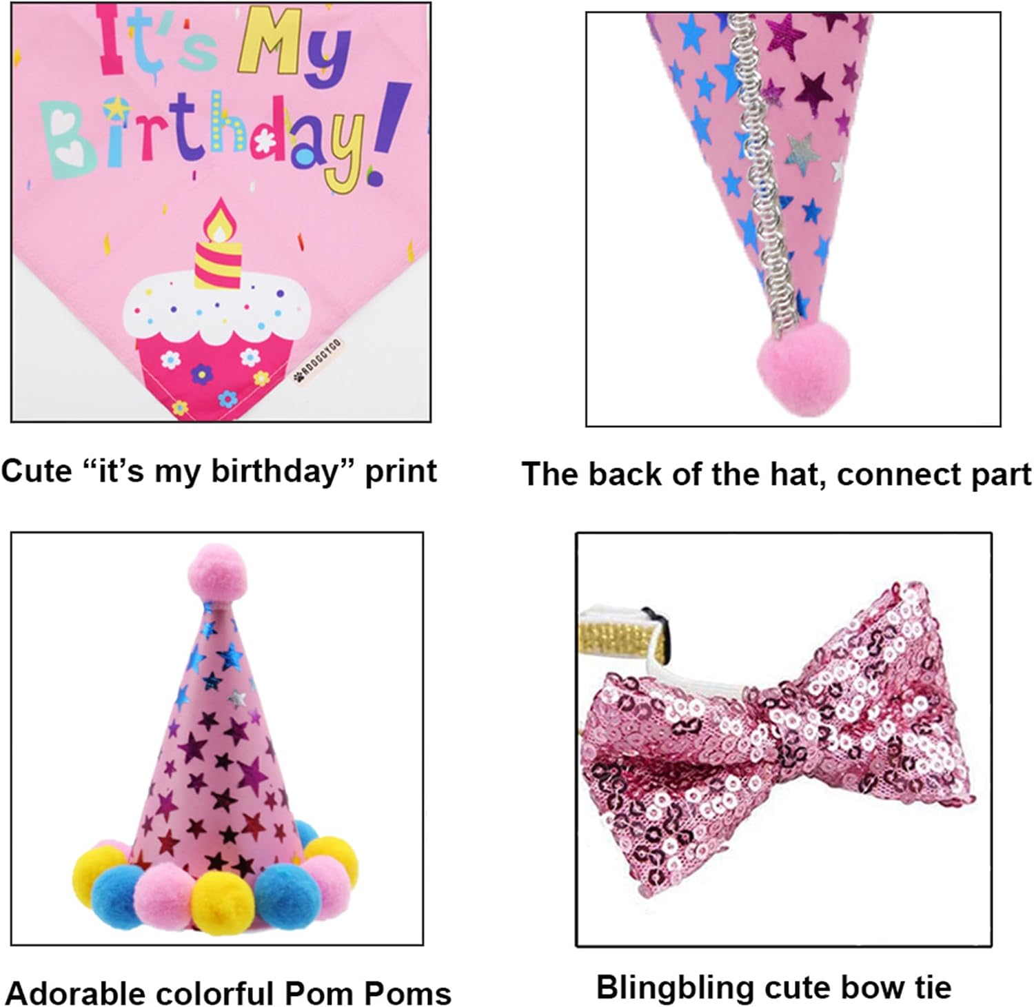 ADOGGYGO Dog Birthday Hat, It's My Birthday Girl Bandana, Pink, Large