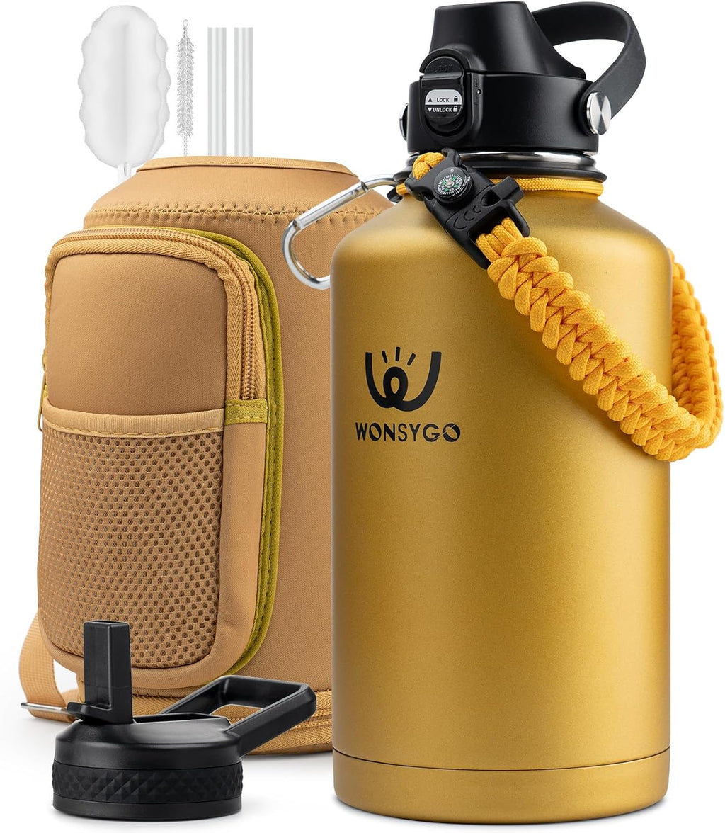 64oz Insulated Water Bottle Leak Proof with Carrier Bag for Sports