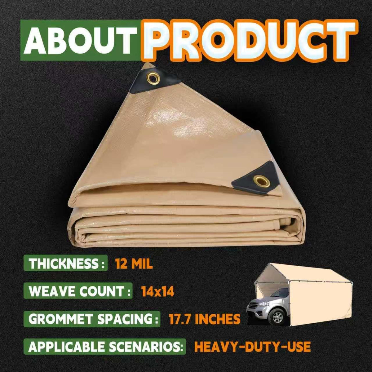 RAINDEWAY 6' X 10' Heavy Duty Tan Poly Tarp Multipurpose Waterproof Cover