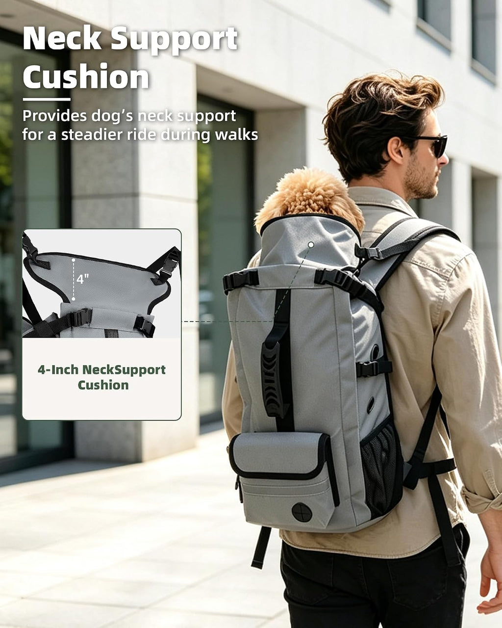 Breathable Dog Hiking Backpack Carrier for Small Dogs, Grey