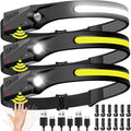 Headlamp Rechargeable 3PCS, 230° Wide Beam Head Lamp LED with Motion Sensor for Adults - Camping Accessories Gear, Waterproof Head Light Flashlight for Hiking, Running, Repairing, Fishing, Cycling