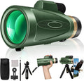 Monocular Telescope 12X60 HD High Power with Smartphone Adapter Tripod Larger Vision Monoculars for Adults with BAK4 Prism & FMC Lens Suitable for Bird Watching Hiking Camping Wildlife-Green