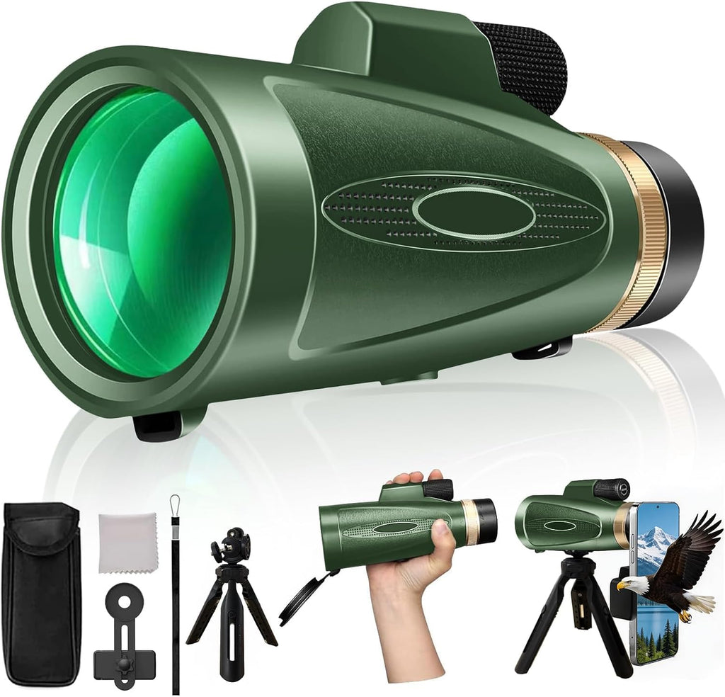 Monocular Telescope 12X60 HD High Power with Smartphone Adapter Tripod Larger Vision Monoculars for Adults with BAK4 Prism & FMC Lens Suitable for Bird Watching Hiking Camping Wildlife-Black