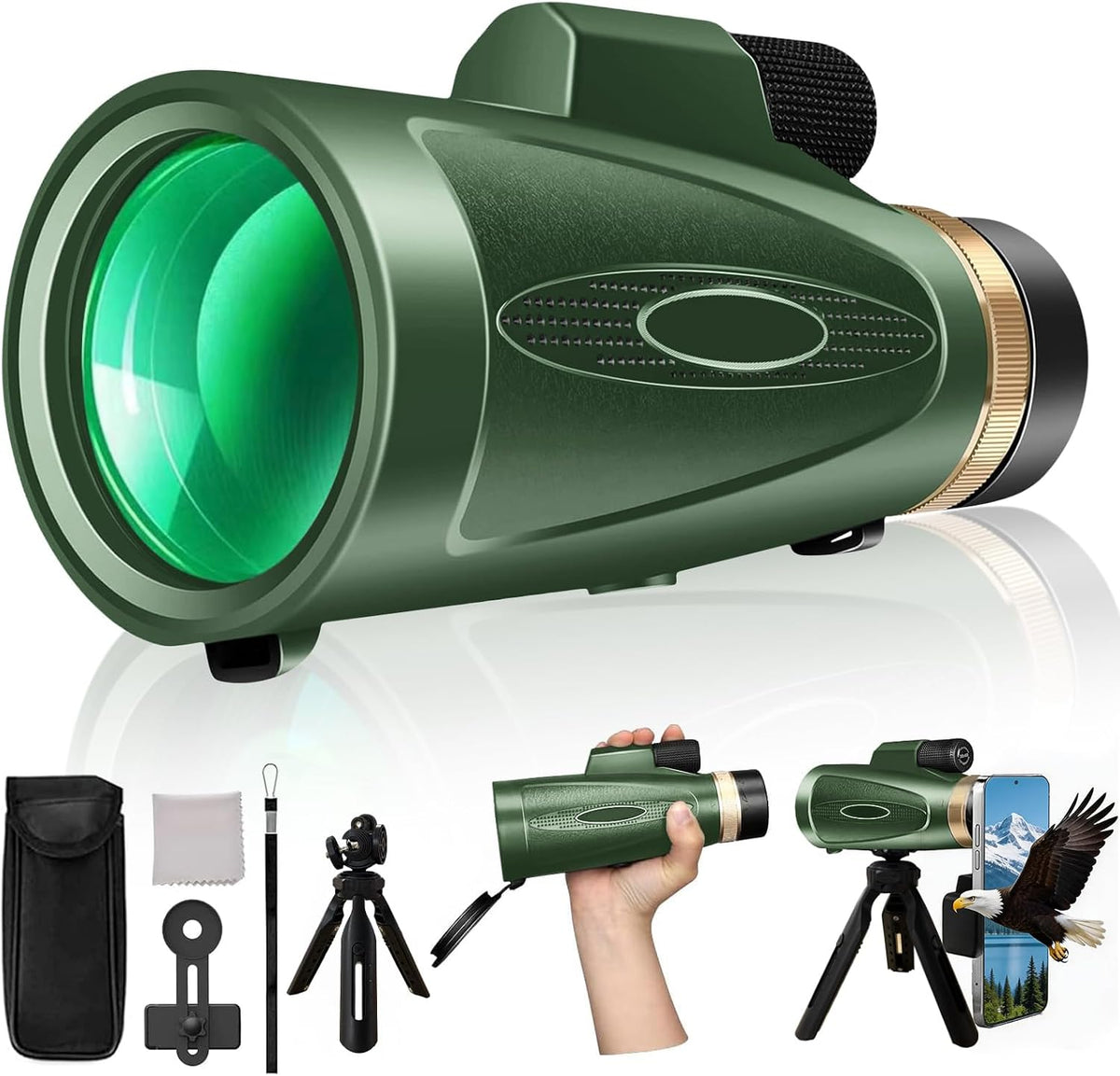 Monocular Telescope 12X60 HD High Power with Smartphone Adapter Tripod Larger Vision Monoculars for Adults with BAK4 Prism & FMC Lens Suitable for Bird Watching Hiking Camping Wildlife-Black