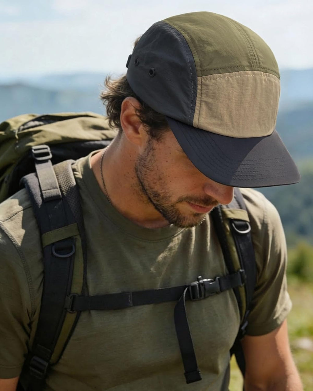 CLAPE 5 Panel Hat for Men, Curved Brim UPF50+ Sun Hats Quick Dry Outdoor Sports Running Hat Baseball Cap