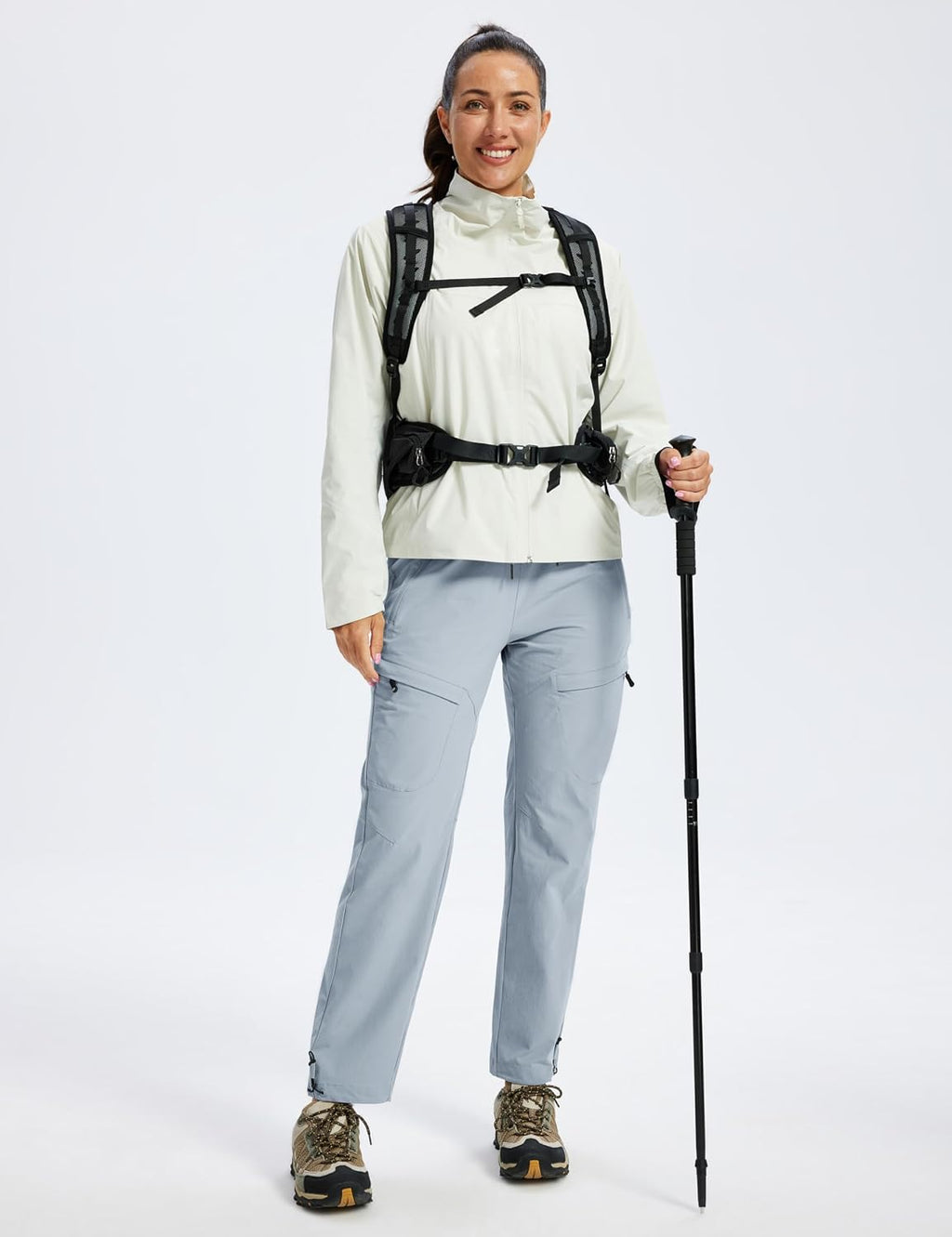 MoFiz Womens Hiking Cargo Pants Waterproof Lightweight with Zipper Pockets