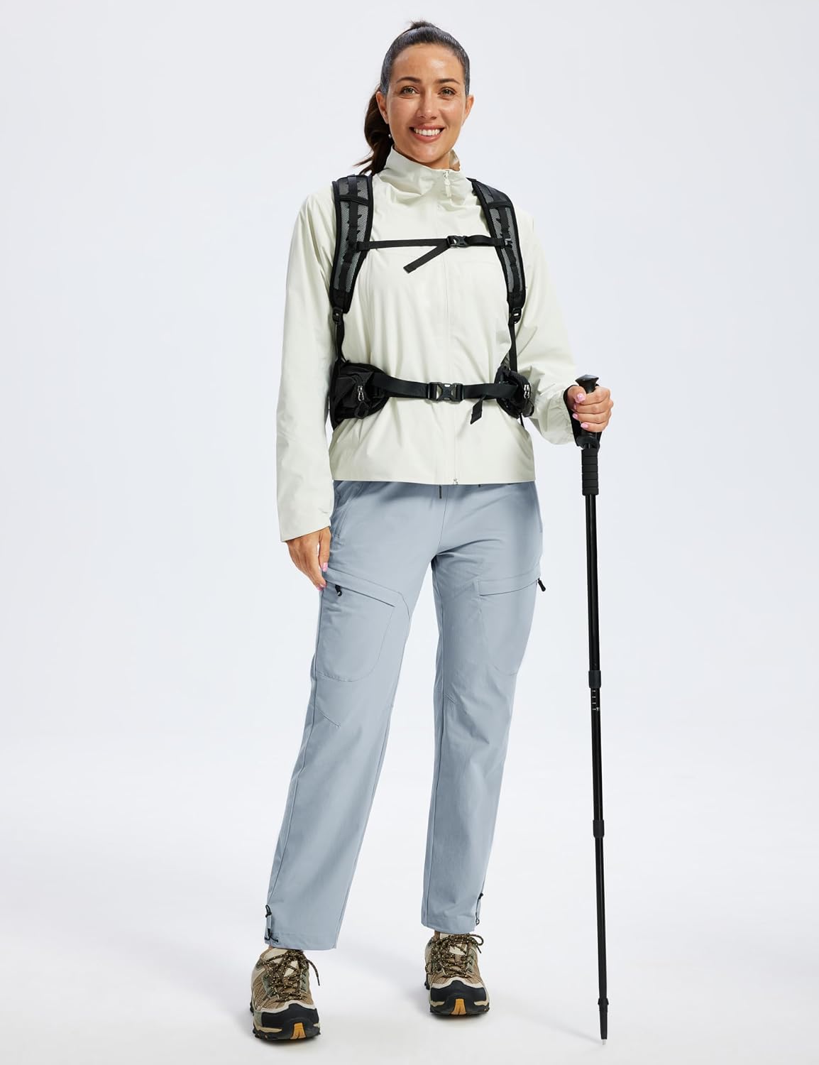 MoFiz Womens Hiking Cargo Pants Waterproof Lightweight with Zipper Pockets