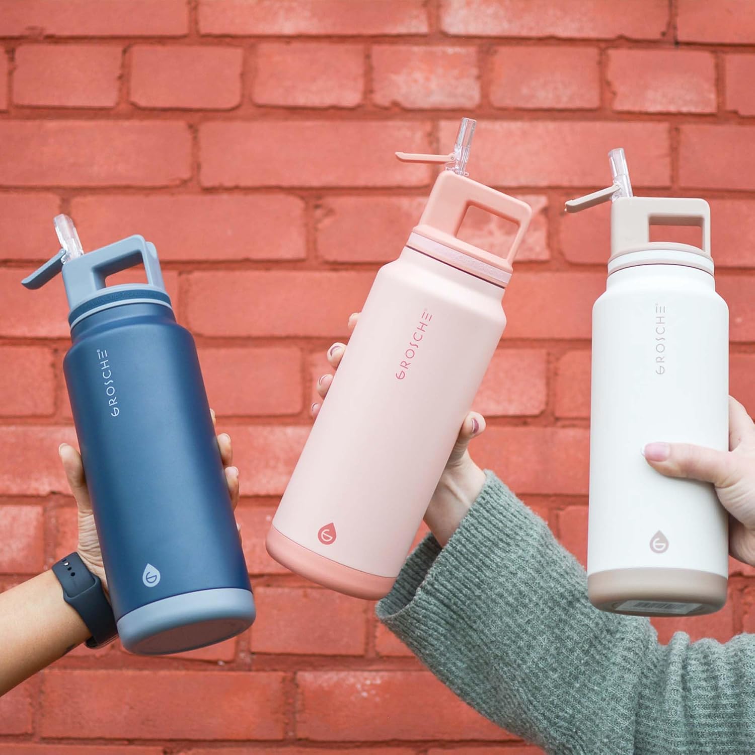 GROSCHE Alpine Flip N Sip Insulated Bottle with Straw Lid, Rose Pink, 40 oz