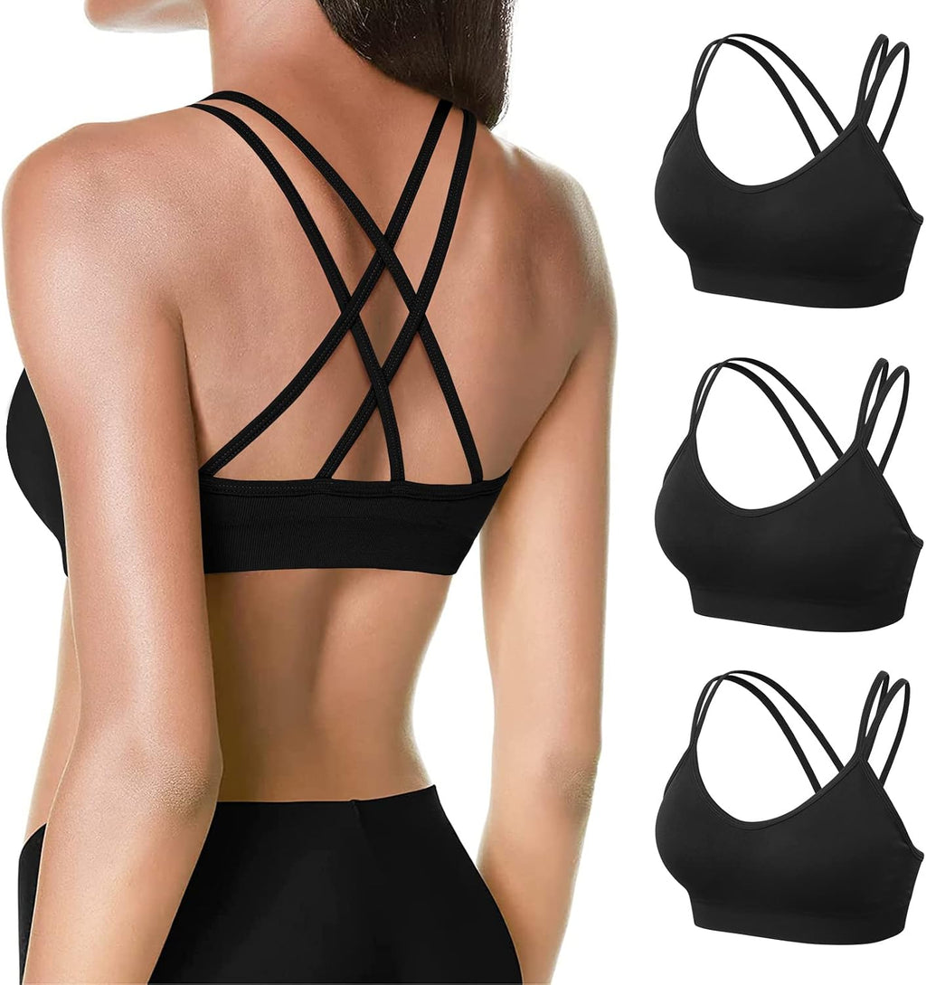 VEQKING Strappy Cross Back Women Sports Bras with Removable Cups